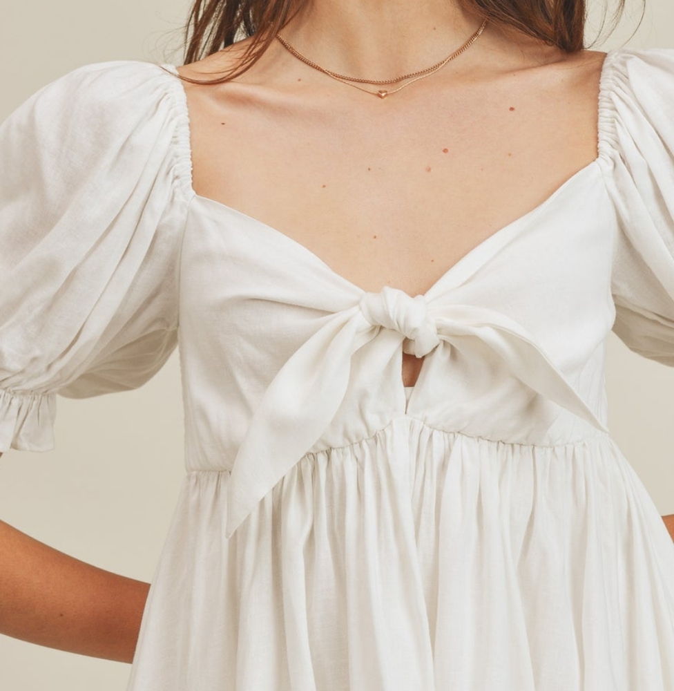 NWT MABLE ARIYA FRONT RIBBON TIED MINI Dress In OFF WHITE SZ L - Picture 2 of 16